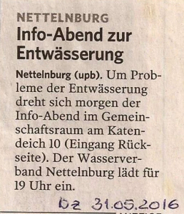 Bergedorfer Zeitung 31.5.16 - Info-Abend zur Entwässerung