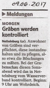 Bergedorfer Zeitung 9.6.17 - Gräben werden kontrolliert