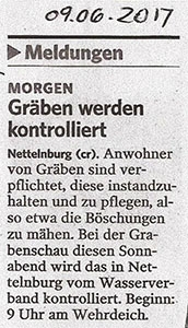 Bergedorfer Zeitung 9.6.17 - Gräben werden kontrolliert