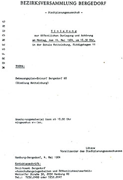Anschreiben an die Bewohner Nettelnburgs zum Bebauungsplanentwurf Bergedorf 68